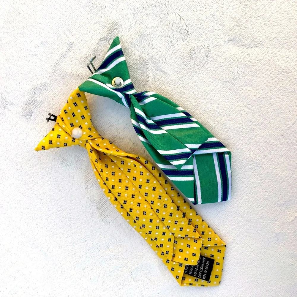 Boys Clip On Ties Green and Yellow Easter